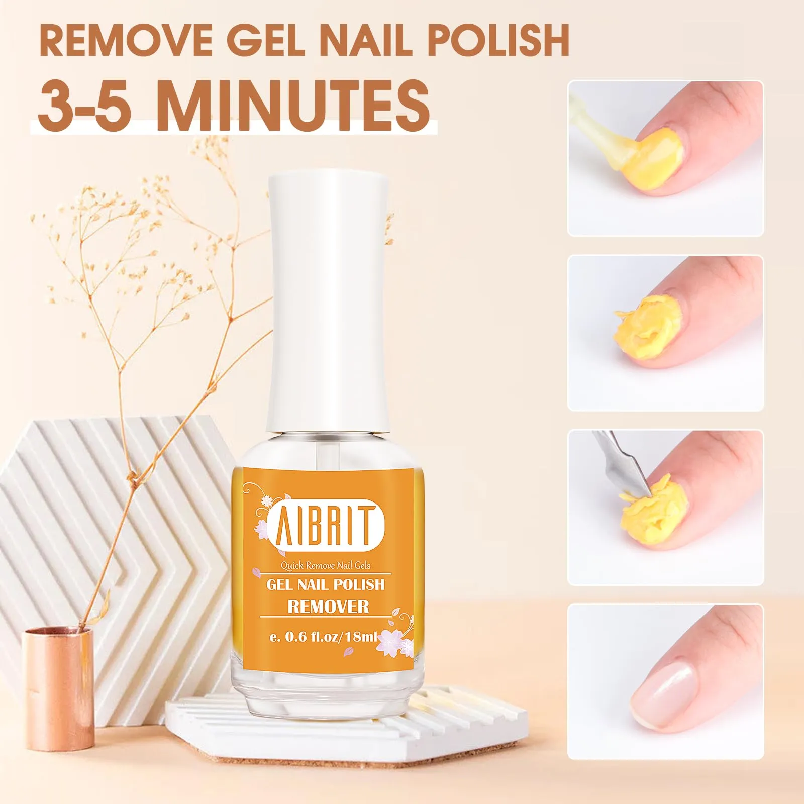 AIBRIT 1 Pack Gel Nail Polish Remover, No Need for Soaking or Foil, Quickly Remove Gel Nail Polish in 5 Minutes, Removedor de Esmalte Gel, 0.6 Fl/Oz