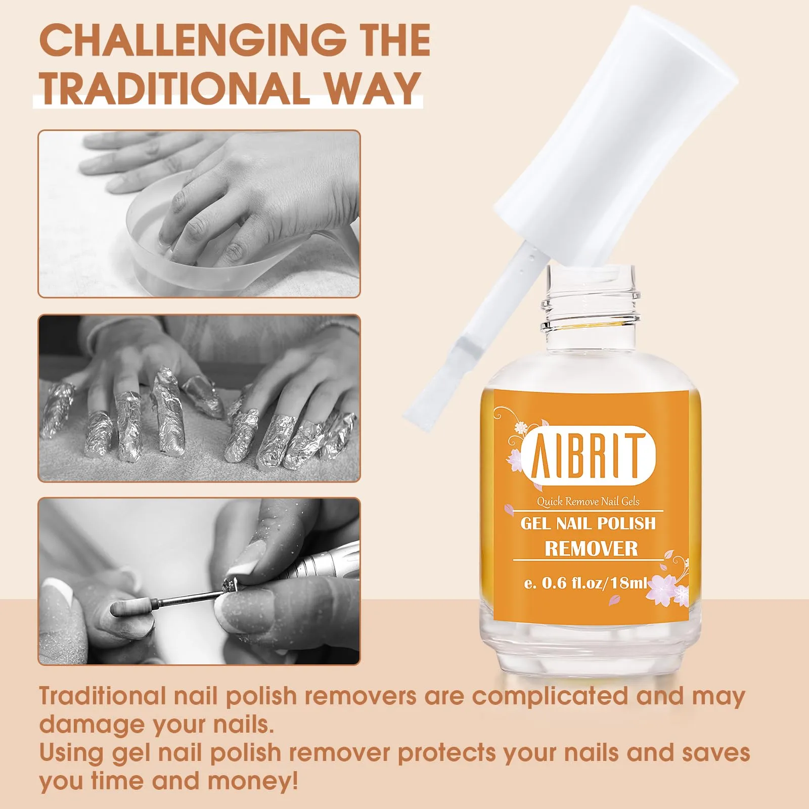 AIBRIT 1 Pack Gel Nail Polish Remover, No Need for Soaking or Foil, Quickly Remove Gel Nail Polish in 5 Minutes, Removedor de Esmalte Gel, 0.6 Fl/Oz