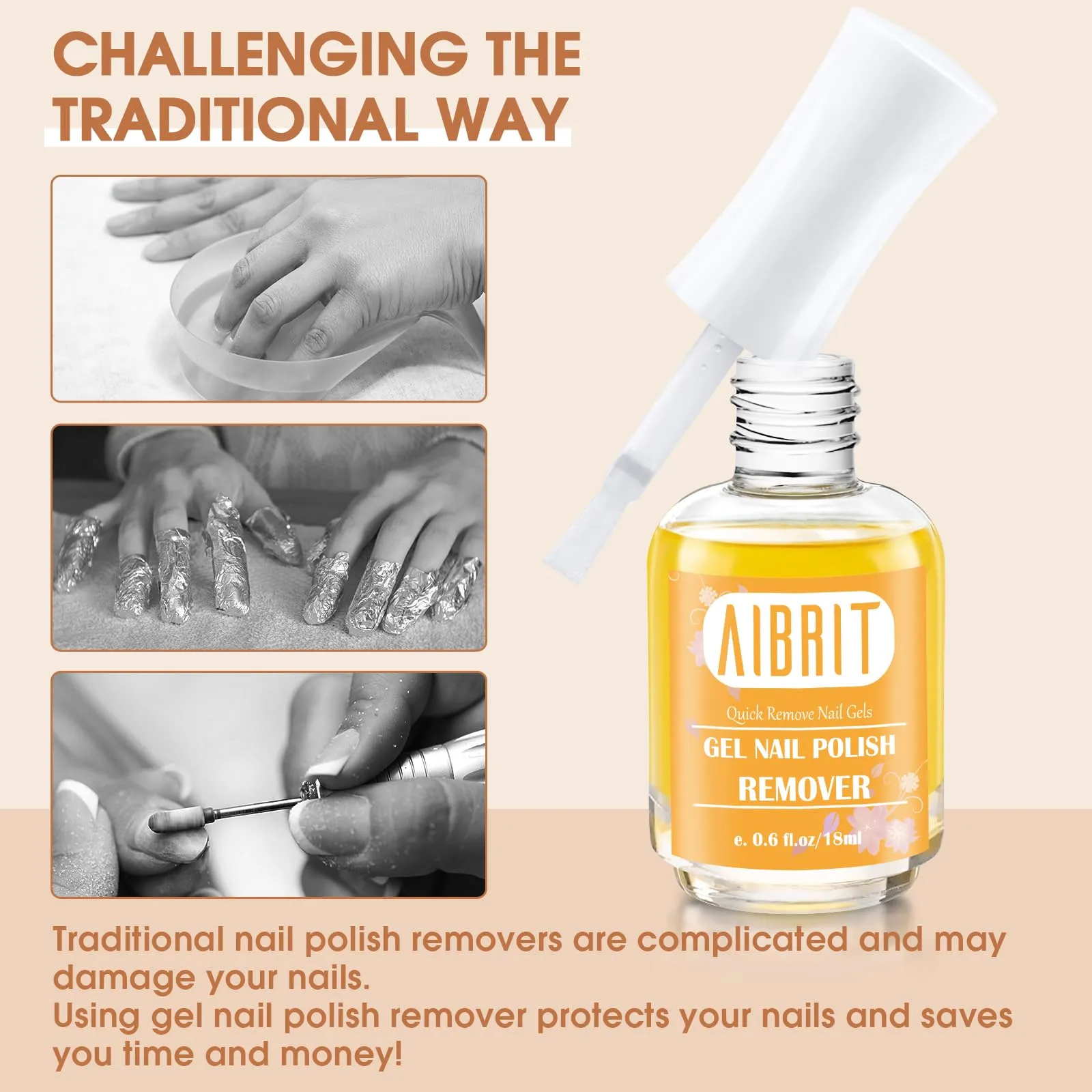 AIBRIT 1 Pack Gel Nail Polish Remover, No Need for Soaking or Foil, Quickly Remove Gel Nail Polish in 5 Minutes, Removedor de Esmalte Gel, 0.6 Fl/Oz