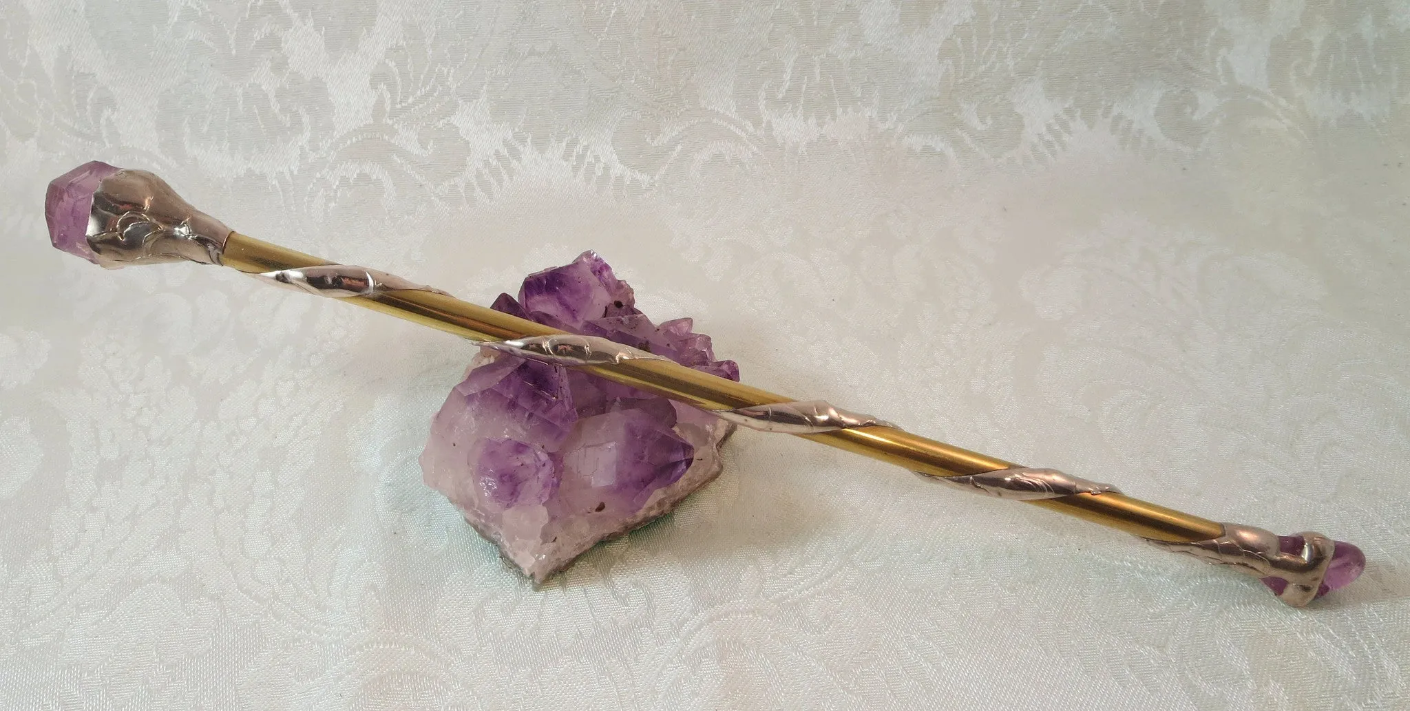 Amethyst and Brass Soldered Crystal Wand