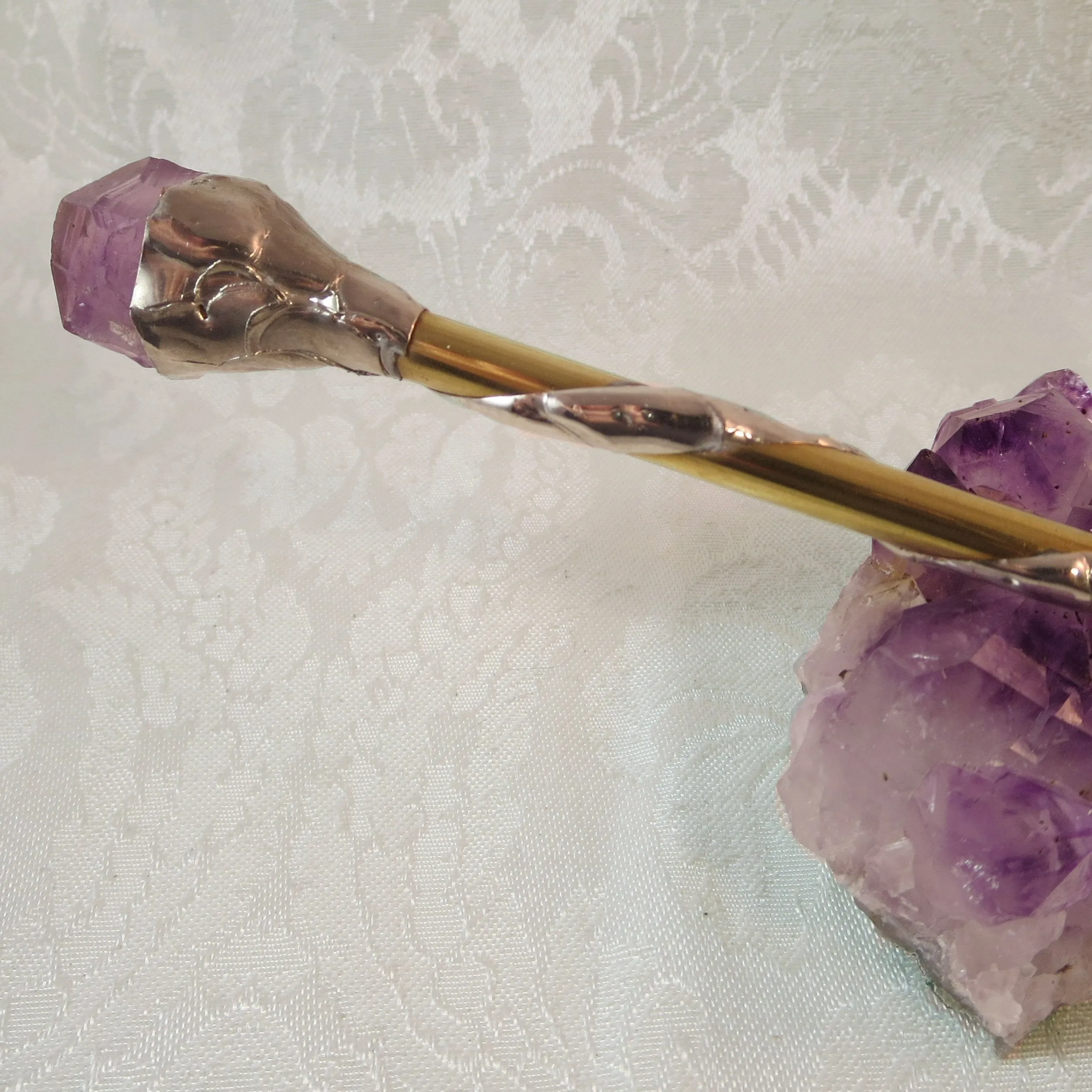 Amethyst and Brass Soldered Crystal Wand