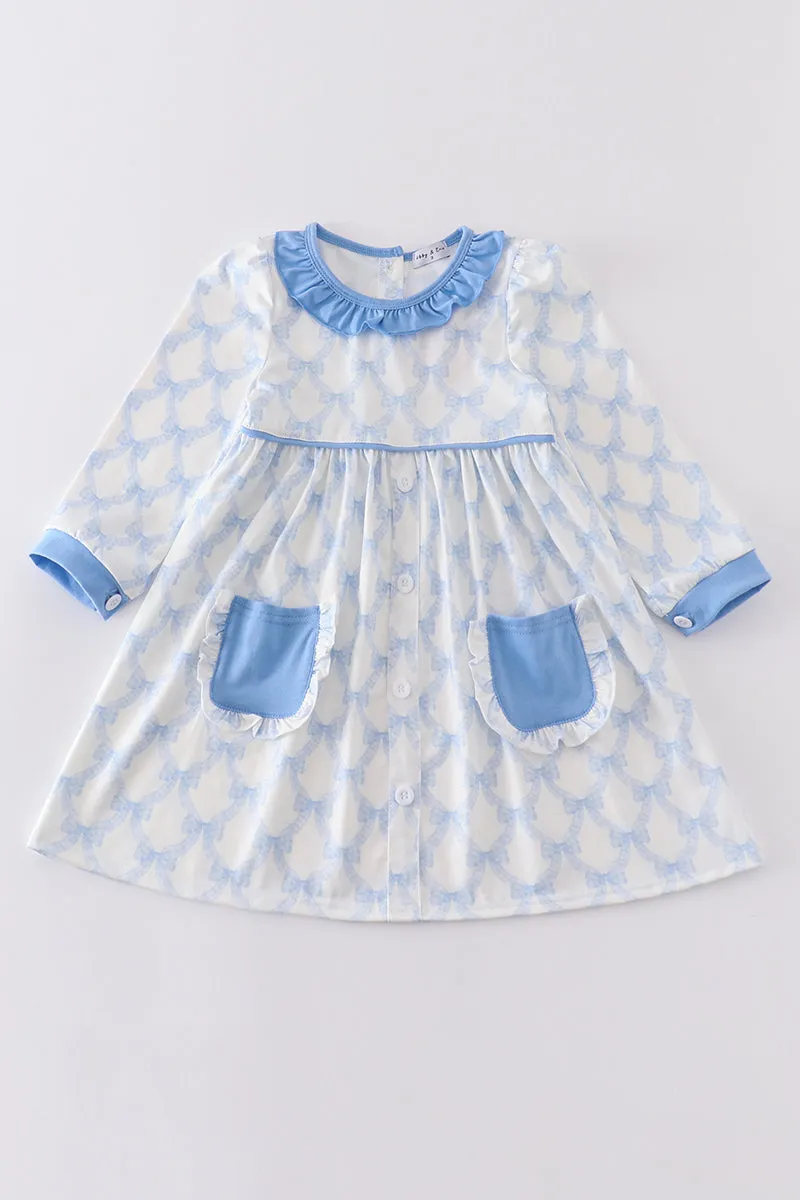 Blue bow ruffle dress