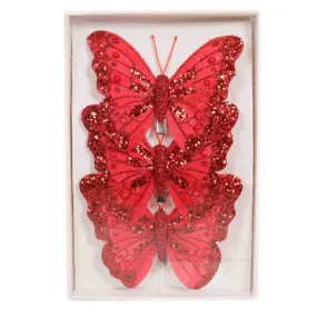 Feather Butterfly Pack of 3 Red 8cm