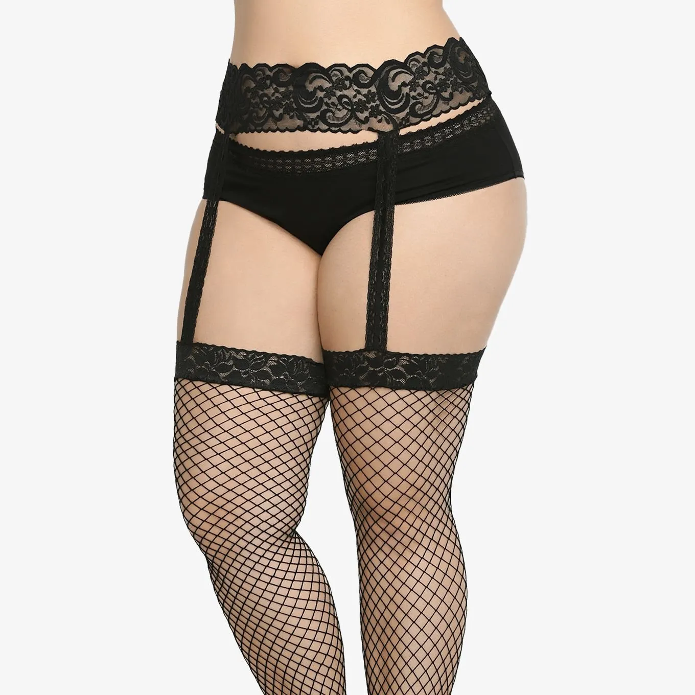 Fishnet Thigh Highs Stockings with Suspenders
