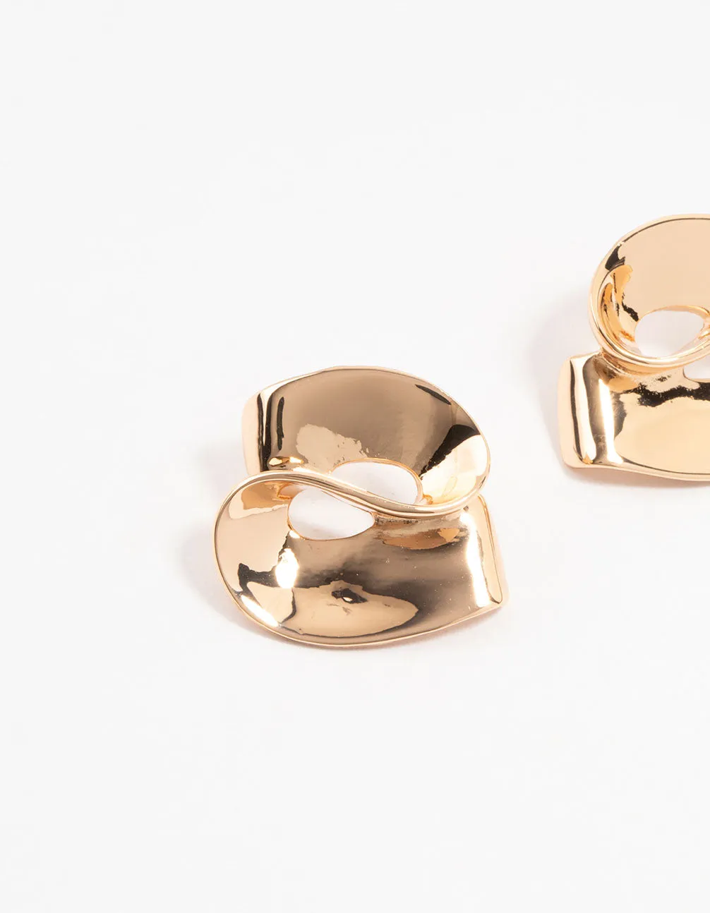 Gold Smooth Swirled Stud Earrings