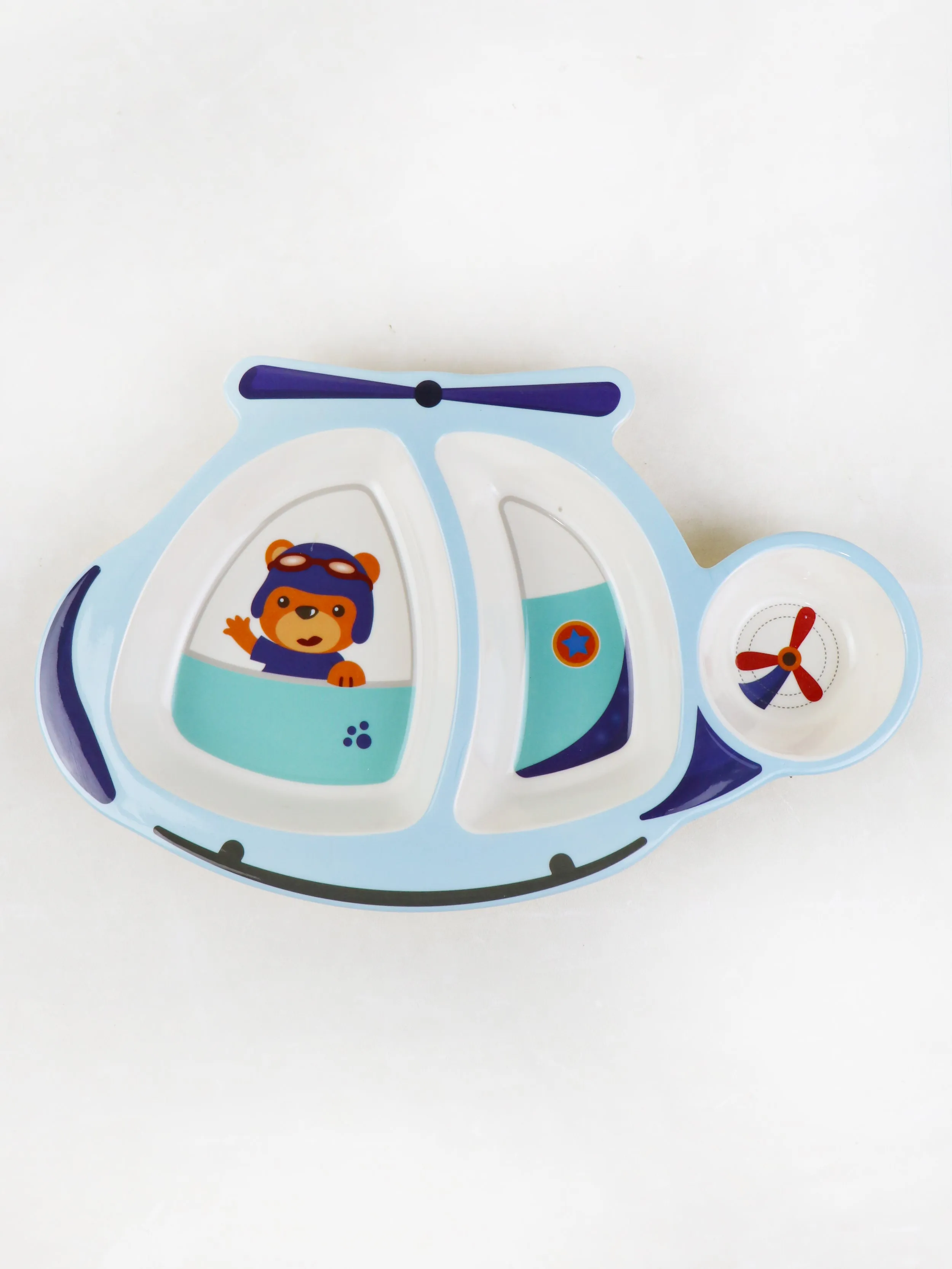 Helicopter Shaped 3-Compartment Melamine Tray Sky Blue