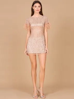Lara 29008 - Short Sleeve Cocktail Dress with Feathers
