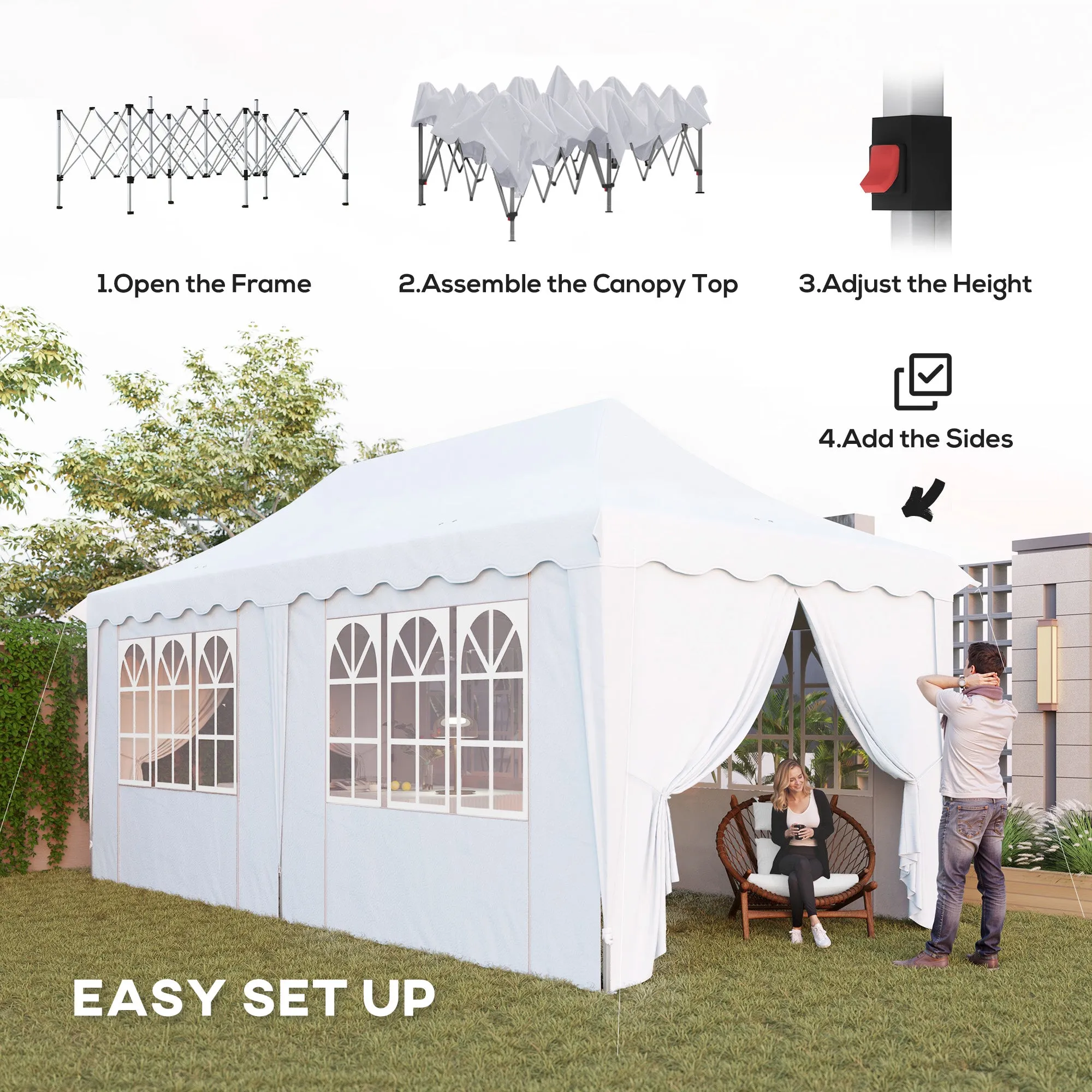 Outsunny 3 x 6m Pop Up Gazebo with Sides and Carry Bag, UPF50 , White