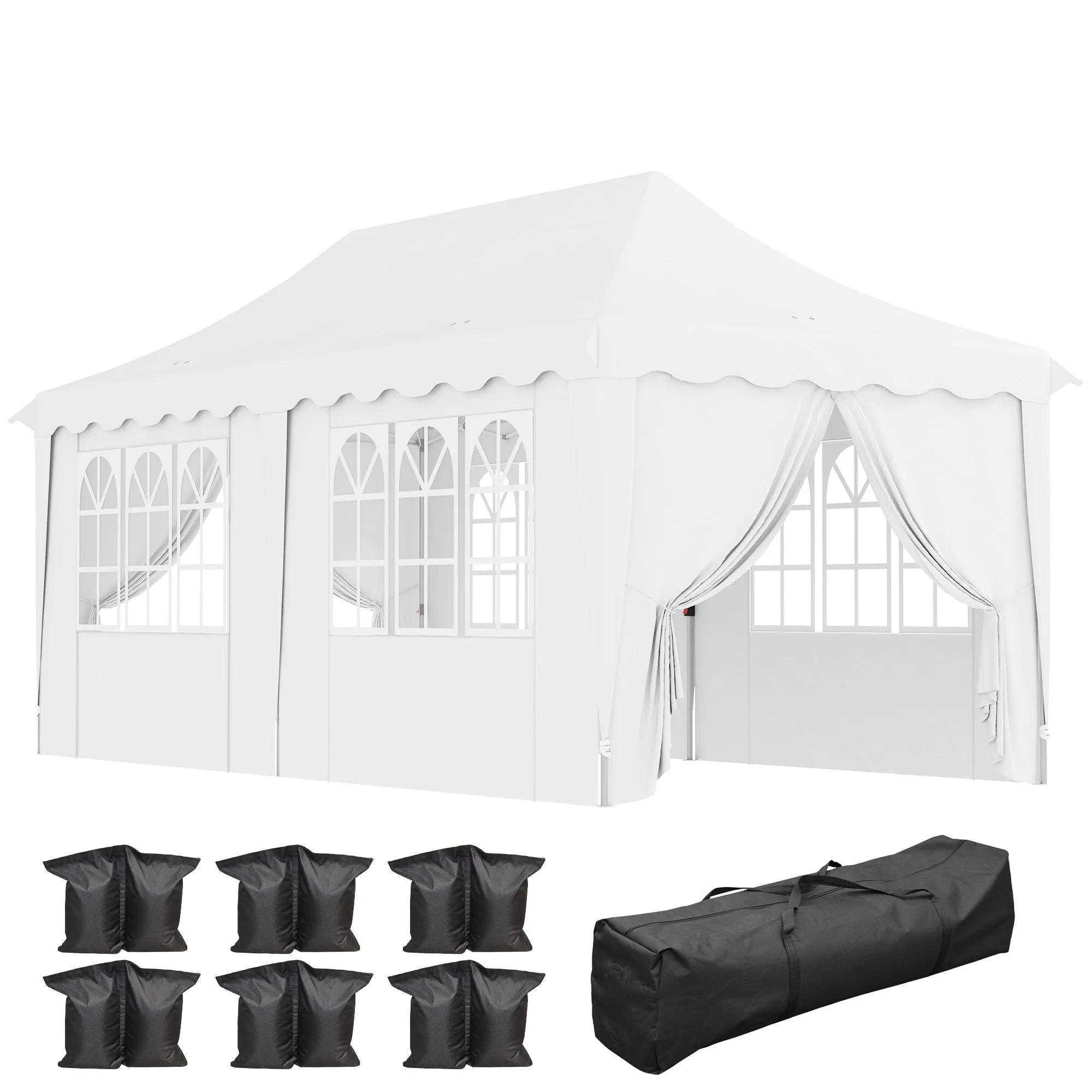 Outsunny 3 x 6m Pop Up Gazebo with Sides and Carry Bag, UPF50 , White