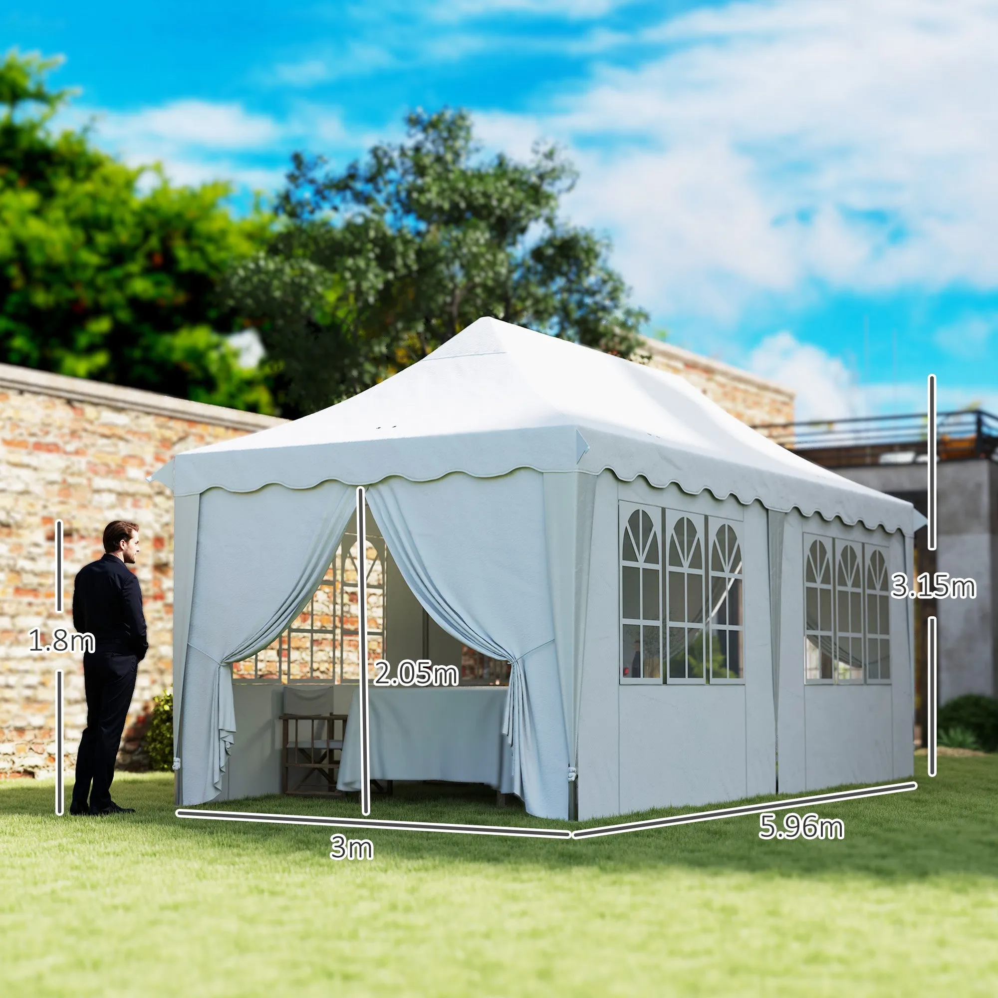Outsunny 3 x 6m Pop Up Gazebo with Sides and Carry Bag, UPF50 , White
