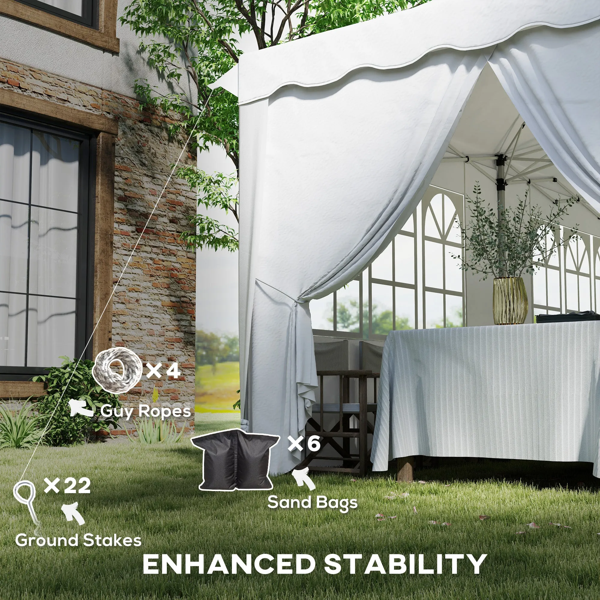 Outsunny 3 x 6m Pop Up Gazebo with Sides and Carry Bag, UPF50 , White