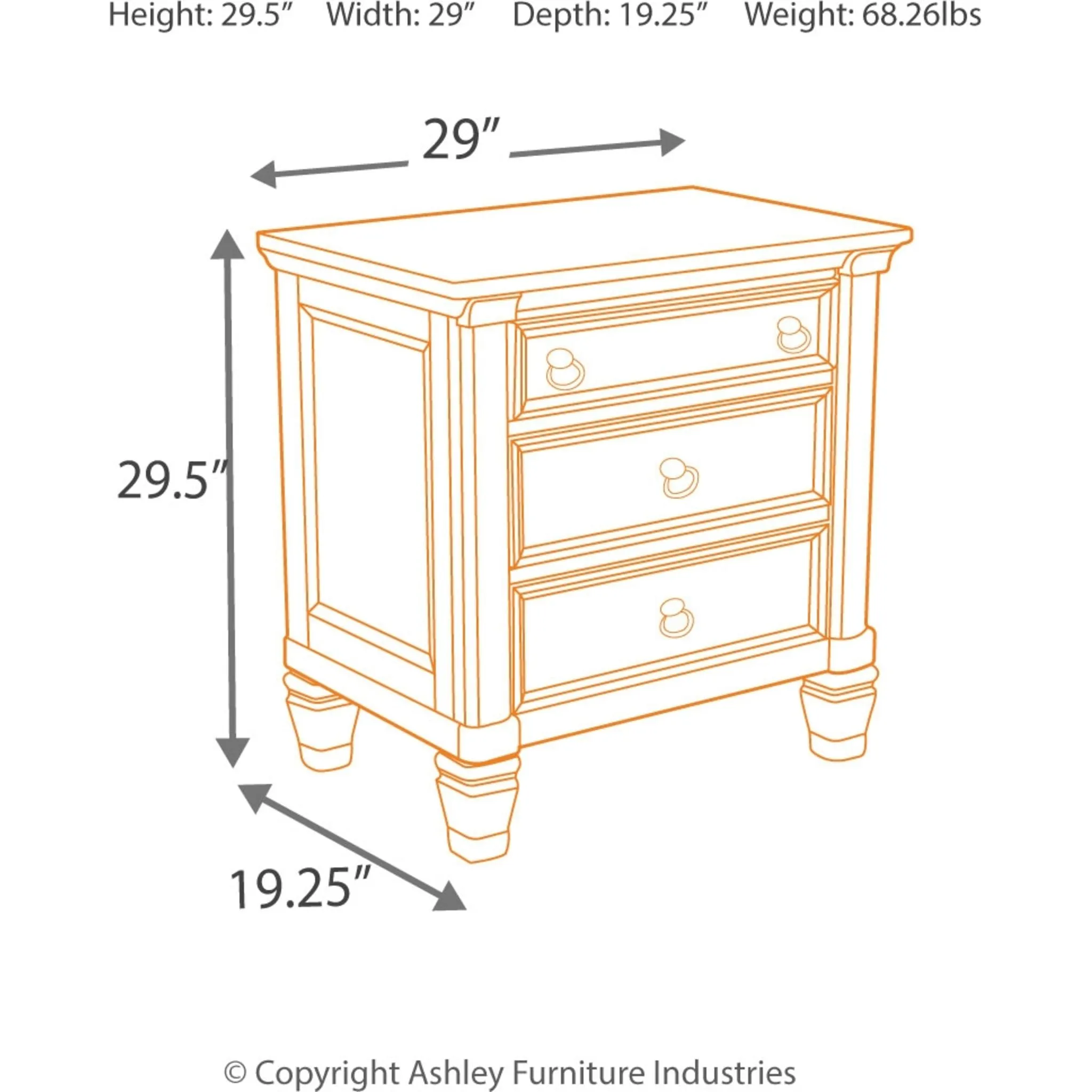Prentice Three Drawer Nightstand