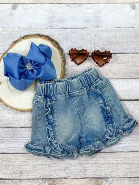 Ruffled Denim Shorts