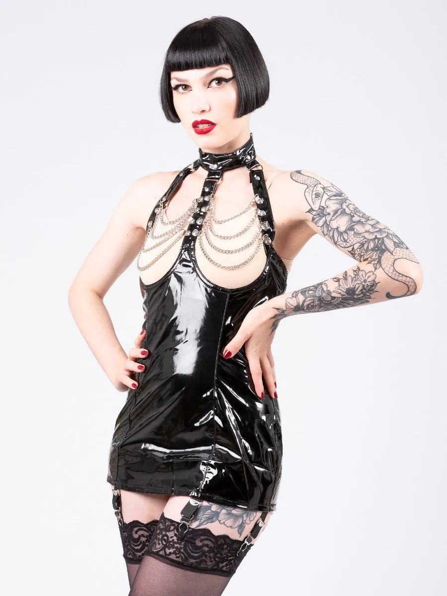 Secret Sale PVC Chain Suspender Dress in Black