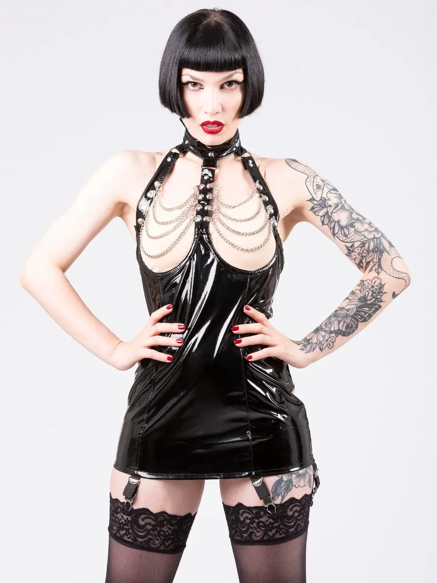 Secret Sale PVC Chain Suspender Dress in Black