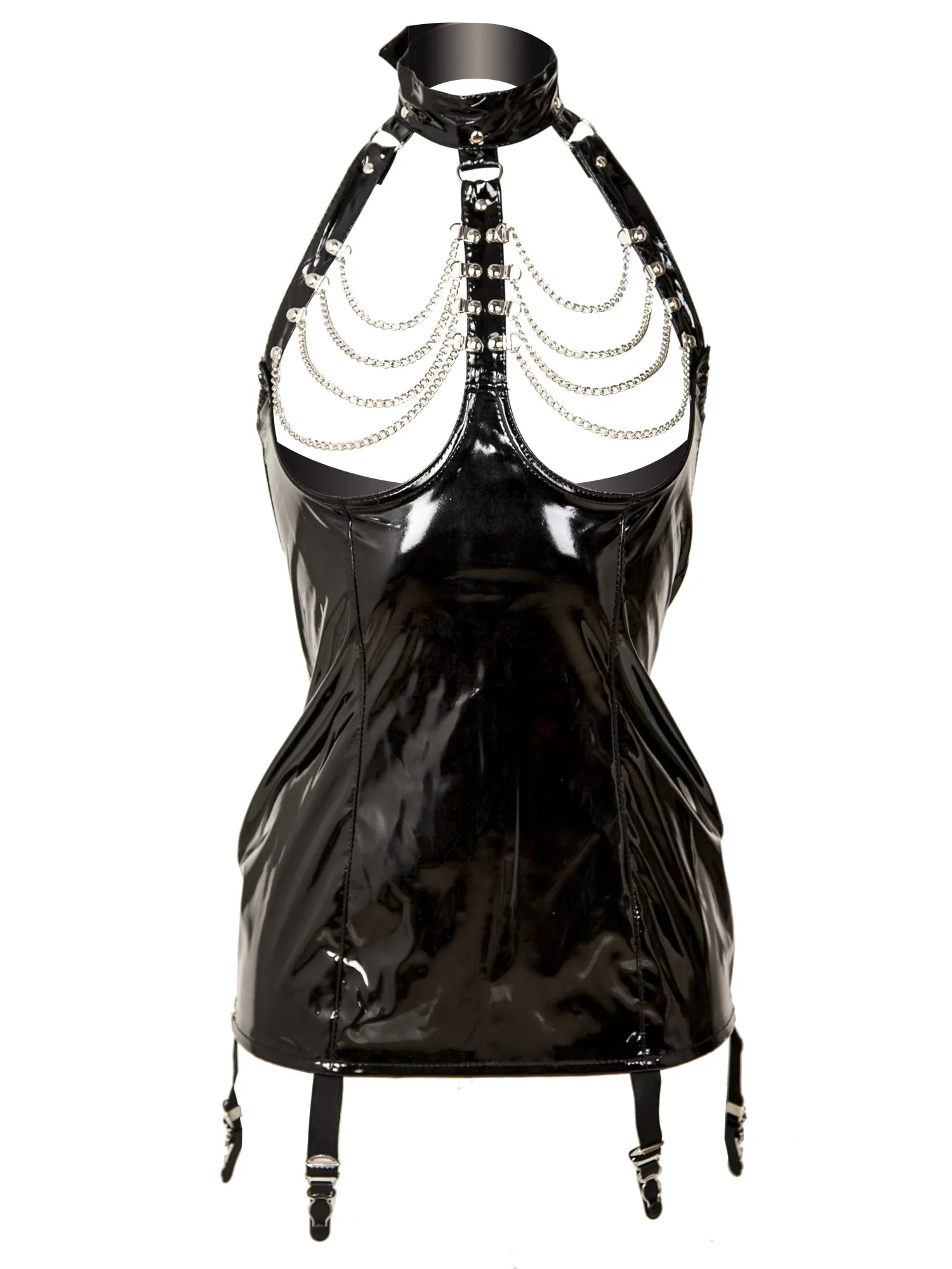 Secret Sale PVC Chain Suspender Dress in Black