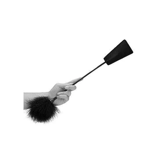 Shots Ouch! Black & White Dual-Ended Crop With Feather Tickler Black