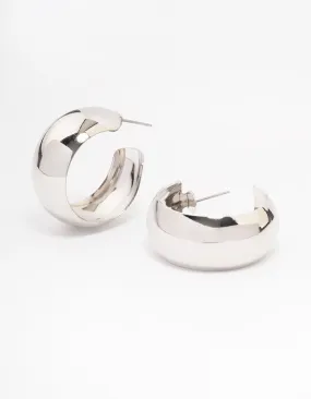 Silver Medium Smooth Hoop Earrings